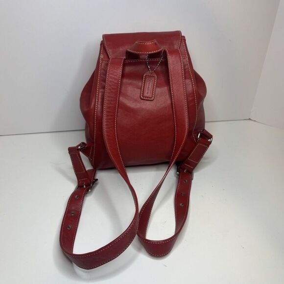 Vintage Coach Legacy Red Leather Drawstring Backpack Purse Buckle Designer - Picture 5 of 13
